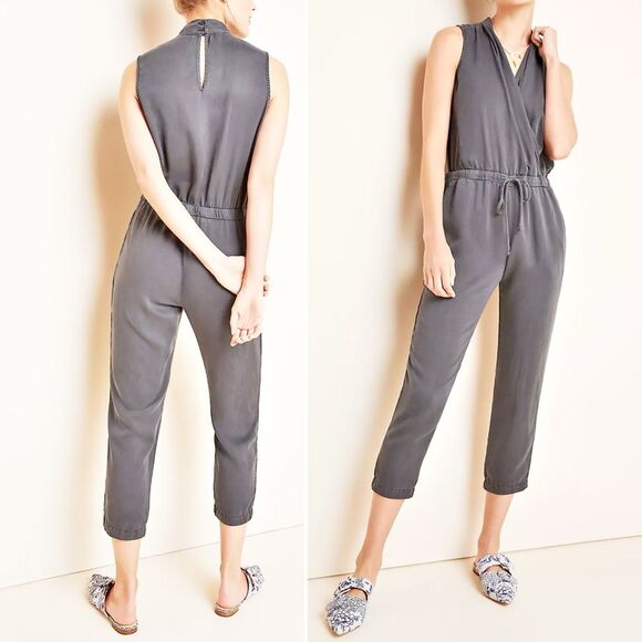 Anthropologie Cloth & Stone Jenna Cropped Jumpsuit Lavender Gray Tencel Size XS - Picture 1 of 15